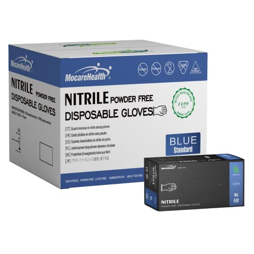 MocareHealth Disposable Blue Nitrile Gloves,Textured,Latex Free,Powder Free,Large,1100pcs/carton (1100, Large)…