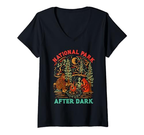 Womens National Park After Dark Funny V-Neck T-Shirt