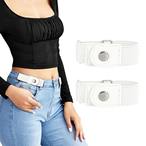 LEACOOLKEY No Buckle Stretch Belt for Women/Men—2 Pack Elastic Invisible Belt for Jeans