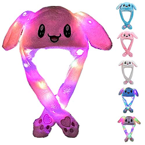 ZCINT Bunny Hat Funny Plush Bunny Hats Ear Moving Jumping Hat Plush Rabbit Hat Kids Adult Christmas Party Cosplay Cute Animal Hats (Pink-2)