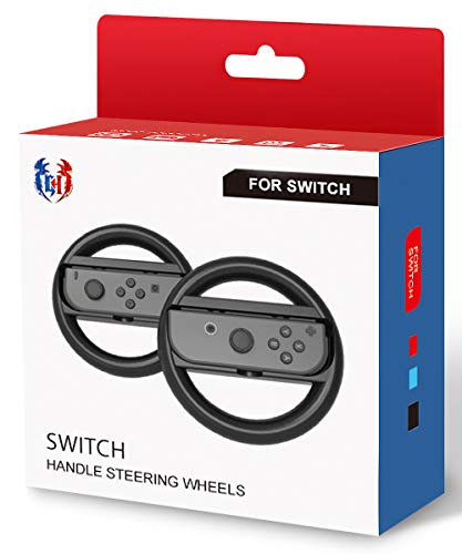 GH Switch Steering Wheel Compatible with Mario Kart 8 Deluxe and Booster Course Pass (DLC), Racing Wheel Accessories Compatible with Nintendo Switch/Switch OLED Joy Con Controller (Black, 2 Pack)