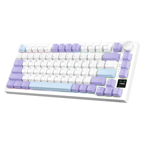 ATTACK SHARK Ajazz AK820 Pro Mechanical Keyboard with Knob&TFT Display,Bluetooth 5.1/2.4G Wireless/Type-C Wired 75% Percent Keyboard,5 Sound Absorbing Foams,South RGB (Purple, Flying Fish Switch)