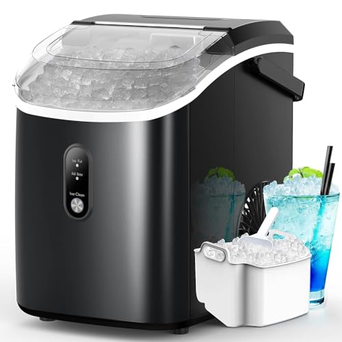Kndko Nugget Ice Maker Countertop,34lbs/Day,Portable Crushed Ice Machine,Self Cleaning with One-Click Design & Removable Top Cover,Soft Chewable Pebble Ice Maker for Home Bar Camping RV,Black Basic