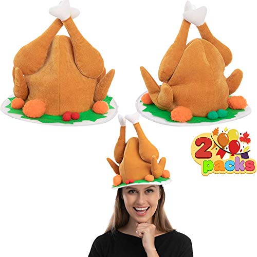 JOYIN 2 Pack Plush Roasted Turkey Hat for Thanksgiving Night Event, Dress-up Party, Thanksgiving Decoration, Role Play, Carnival, Cosplay, Costume Accessories