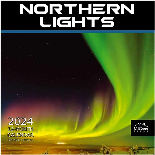 MICASA Northern Lights 2024 Hangable Monthly Wall Calendar | 12' x 24' Open | Thick & Sturdy Paper | Giftable | Hubble James Webb Aurora Borealis Astronomy | Spectacular Light Show