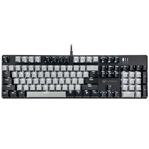 Qisan Mechanical Gaming Keyboard Full Size 104 Keys US Layout Wired Blue Switch Backlit Keyboard with Black & Grey Color