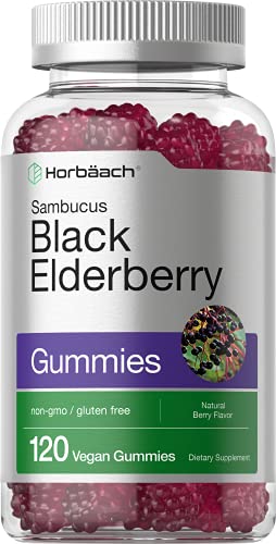 Horbaach Sambucus Black Elderberry Gummies | 120 Count | with Zinc and Vitamin C | Vegan, Non-GMO, Gluten Free Extract for Adults | Berry Flavor