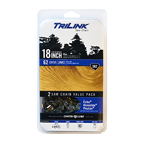 Trilink CL15062X2TL2 3/8 LP .050 Gauge 62 Drive Links 18 in Chainsaw Chain Compatible with/Replacements Black & Decker CS1518, Craftsman/Sears 3407, 34116, 35038, 35104, 35160, 35218 S62T-91PX Black