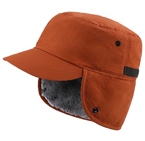 Connectyle Mens Winter Hat with Brim Warm Earflaps Hat Faux Fur Baseball Cap (Brown)