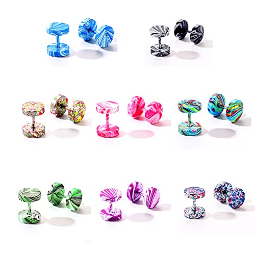 8 Pairs Faux Gauge Earrings Stainless Steel Stud Earrings Cheater Fake Ear Plugs Gauges Tunnel for Men Women