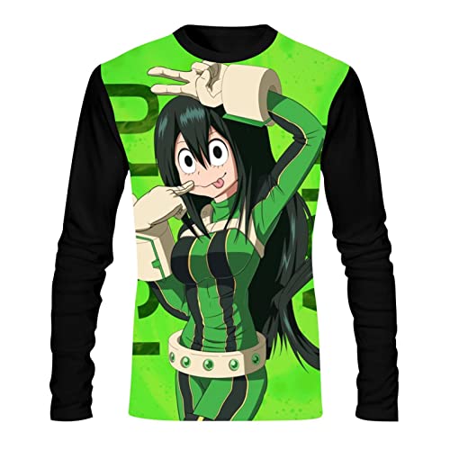 TKBIIuds Cute Girl Hero Mens Long Sleeve Crew Neck T-Shirt Casual Soft Blouse Printed Fall Clothes XX-Large Black