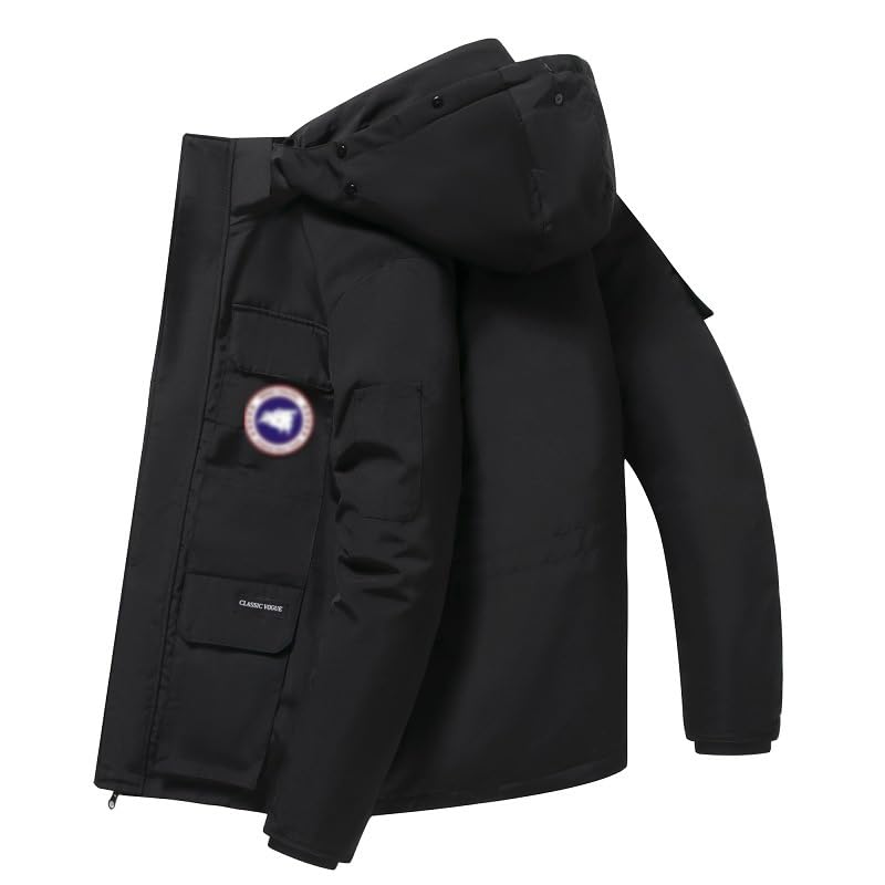 Men's Full Zip Windproof Warm Parka Jacket With Faux Fur Removable Hood Mountain Windbreaker Hooded Sweater Coats (Black 3,Large)