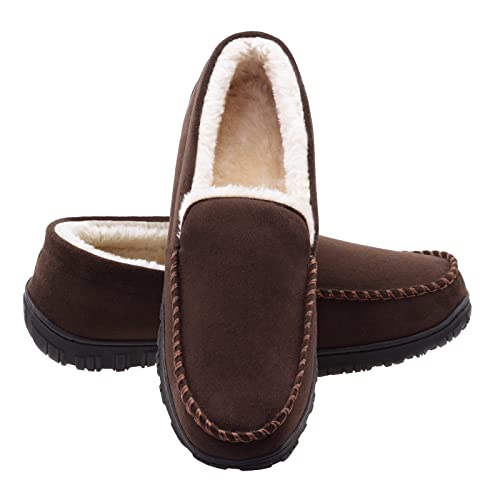Mens Slippers Moccasins Cozy House Bedroom Shoes with Memory Foam Hard Sole Indoor Outdoor Brown 10 M US