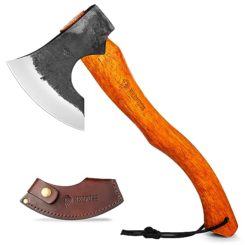 NEDFOSS Mammoth Camping Hatchet Axe, 15.5' Camping Axe with 1065 High Carbon Steel & Wooden Handle, Multi-Purpose Hatchet Axe for Camping, Bushcraft and Survival, Gift for Men