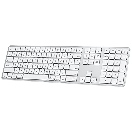 Bluetooth Keyboard for Mac, OMOTON Wireless Keyboard with Numeric Keypad, Multi-Device, Rechargeable, Compatible with MacBook Pro/Air, iMac, iMac Pro, Mac Mini, Mac Pro Laptop and PC (Silver)