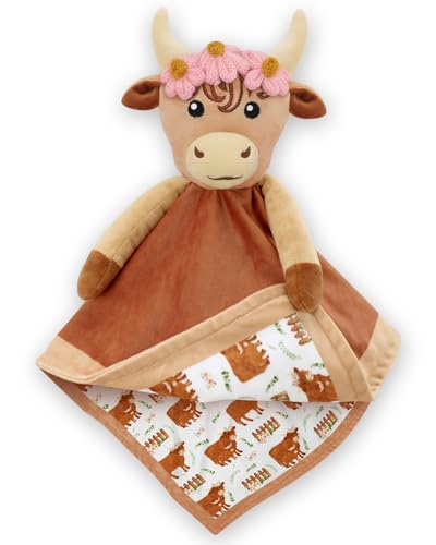 Highland Cow Baby Girl Security Blanket-Floral Highland Cow Lovey-Baby Nursery Stuff-Gfit for Newborn Girl Baby Shower