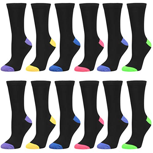 Debra Weitzner 12 Pairs Women’s Colorful Cotton Crew Socks Casual Argyle Patterned Socks for Girls