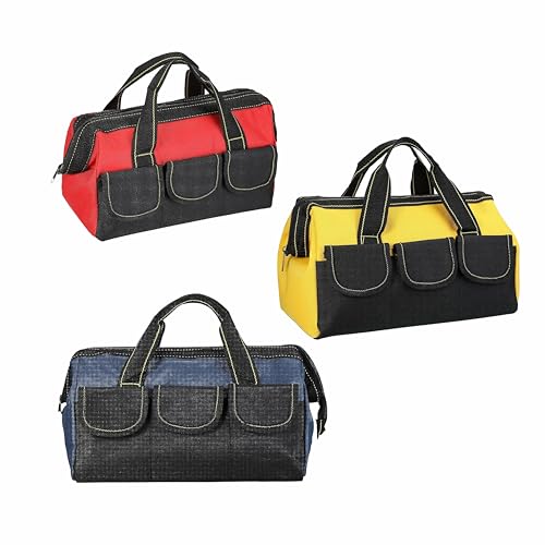 3 Pieces Tool Bag for Men with Waterproof Hard Bottom, Heavy Duty Tool Storage Bag Multifunctional Tool Bag Heavy Duty Tool Bag Wide Mouth Tool Tote for Various Tools, Large Capacity Organizer 16 inch