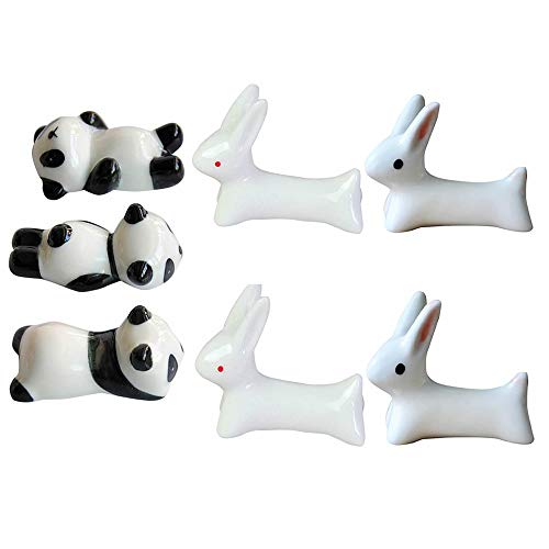 ORYOUGO Ceramic Chopsticks Holder, Tableware Cute Panda&Rabbit Design Chopstick Rack Pillow Care Rest for Knife Fork & Spoon-Set of 7