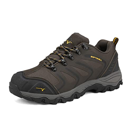 NORTIV 8 Men's Low Top Waterproof Hiking Shoes Lightweight Trekking Trails Outdoor Work Shoes 160448_Low Armadillo Brown Black Tan Size 9.5 M US