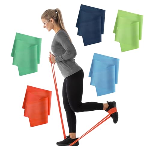 Sammons Preston Resistance Bands for Working Out, Non-Latex Exercise Bands, Resistance Bands for Physical Therapy, Improve Strength & Flexibility, Stretch & Tone Major Muscles, 5pk