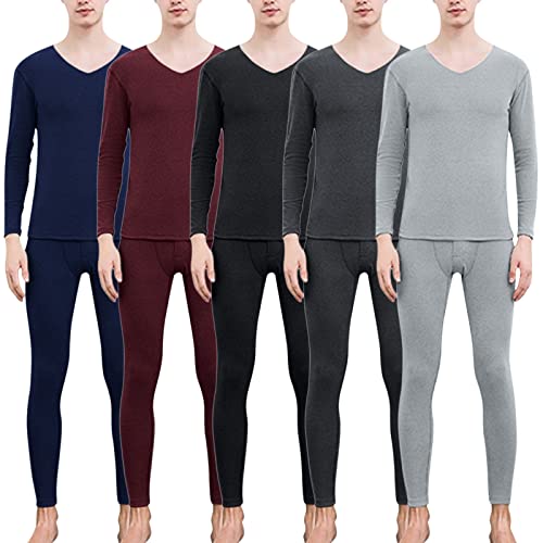 Men's 2 Piece Sets Thermal Underwear Set Thermal Base Layer Set Soft Long Johns Top Bottom Set for Men Cold Winter(A-Black,Medium)