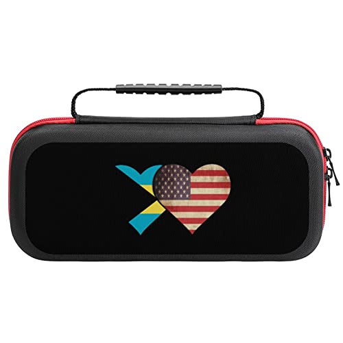 Bahamas Flag and American Flag Compatible with Switch Carrying Case Hard Shell Travel Bag