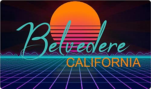 Belvedere California 4 X 2.25-Inch Vinyl Decal Stiker Retro Neon Design
