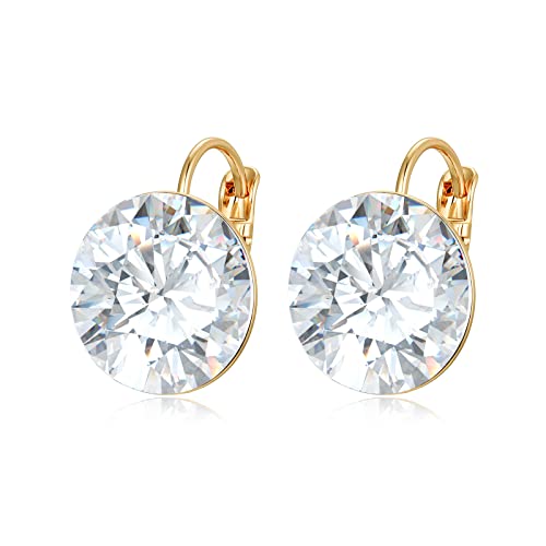 White Swarovski Crystals Bella Drop Earrings for Women Girls 18K Yellow Gold Plated Australia Round Clear Bella Dangle Leverback Earrings Hypoallergenic Australia Crystals Earrings Jewelry 14mm/10.5 Ct
