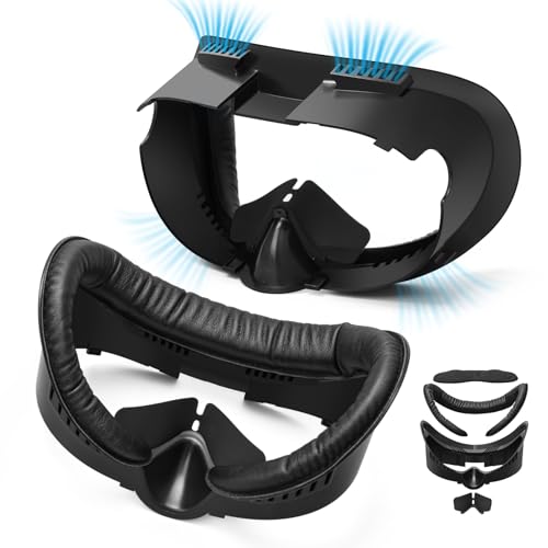 Face Pad Replacement for Meta/Oculus Quest 3 Accessories, Facial Interface Bracket Face Cushion Cover with Anti-Leakage Nose Pad, Lens Protector, Relieve Lens Fogging and Hot Air