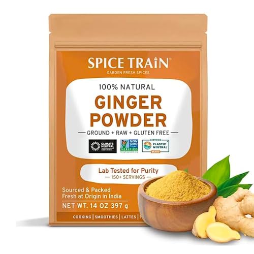 SPICE TRAIN, Ginger Powder (14oz/397g) No Additives, No Preservatives, No Fillers | Ginger Root Powder from India | Raw, Gluten Free, Non GMO | Perfect for Cooking, Baking | Resealable Zip Lock Pouch