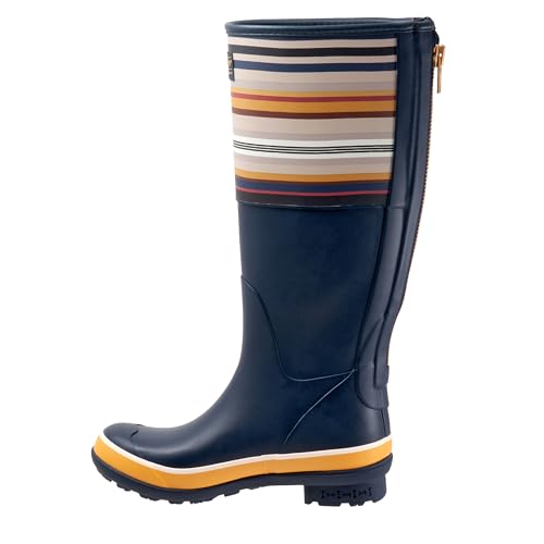 Pendleton Women's Tall Rain Boot, Premium Rubber, Adjustable Buckle, Non-Slip Sole, Bridger Stripe (Navy), 9M US