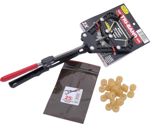 Tri-Band Castration Bander. Includes 25 Bands for Cattle, Sheep, Goats and Other Livestock. Other uses May pertain.