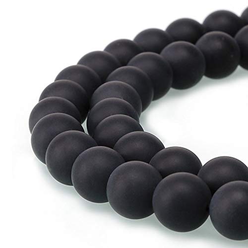 BRCbeads Matte Onyx Gemstone Loose Beads Round 8mm Crystal Energy Stone Healing Power for Jewelry Making- Black