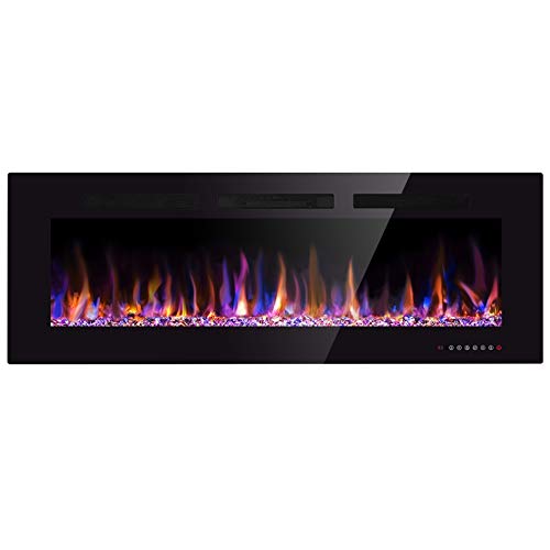 Xbeauty 60' Electric Fireplace in-Wall Recessed and Wall Mounted 1500W Fireplace Heater and Linear Fireplace with Timer/Multicolor Flames/Touch Screen/Remote Control (Black)