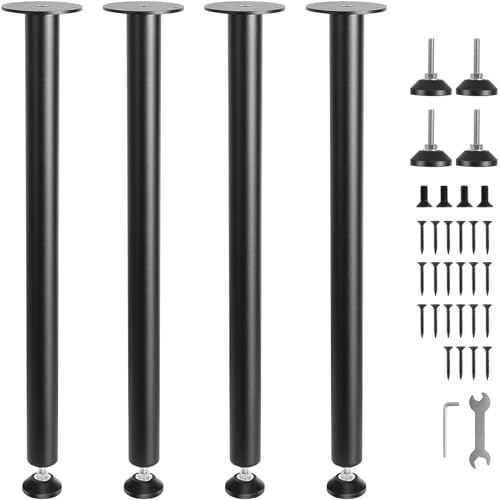 VEVOR 28 Inch Adjustable Desk Legs, Reinforced Steel Office Table Furniture Legs Set of 4 for DIY, 1200 lbs Load Capacity Heavy Duty Desk Legs, Quick Instalation Legs with Adjustable Foot Cup Black