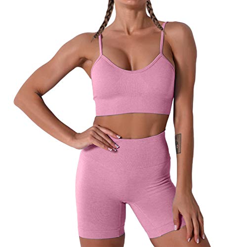 Women Seamless Yoga Set 2 Piece Workout Sport Bra with High Waist Shorts Legging Outfit Tracksuit.JNINTH