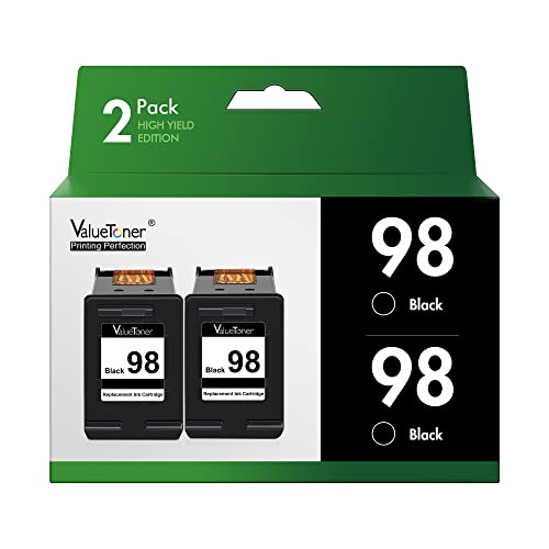 Valuetoner Remanufactured Ink Cartridge Replacement for HP 98 (C9364WN) for Officejet 150 100 6310 H470, PhotoSmart 2570 2575 8050 C4180 C4150, Deskjet 460 5940 D4145 D4155 Printer (Black, 2 Pack)