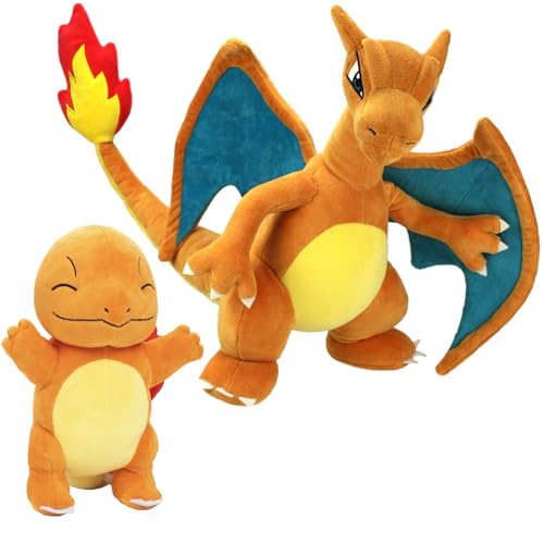 Pokémon 8' Charmander & 12' Charizard Plush Stuffed Animal Toys, 2-Pack - Evolution Set - Officially Licensed - Gift for Kids & Pokemon Fan, Ages 2+
