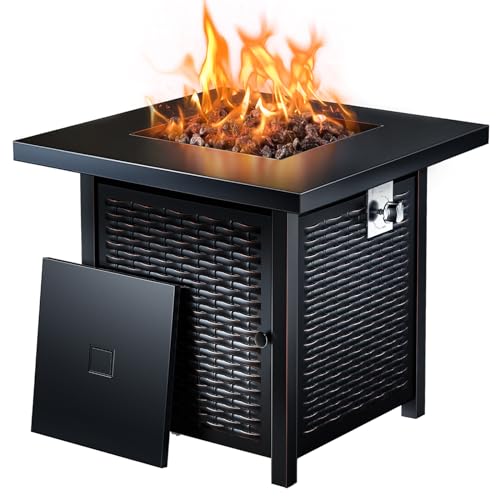 Ciays Propane Fire Pits 28 Inch Outdoor Gas Fire Pit, 50,000 BTU Steel Fire Table with Lid and Lava Rock, Add Warmth and Ambience to Gatherings and Parties On Patio Deck Garden Backyard, Black