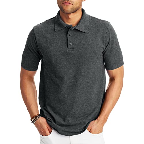 Hanes Men's Short Sleeve X-Temp W/ FreshIQ Polo, Charcoal Heather, XX-Large