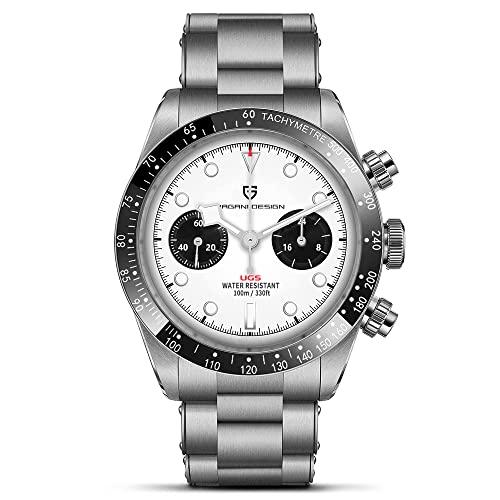 HaiQin Pagani Design New Panda Dial Men's Quartz Watches Japan VK64 Movement Stianless Steel Band 100M Waterproof Watch Men Retro Chronograph Wristwatch (White)