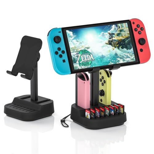 MLIFEMFUL Switch Game Holder for Nintendo Switch with Game Card Storage Stand, Video Game Gifts, Switch Case Joycon Holder, Adjustable Stand Desk for All Mobile Phone iPhone iPad, Gamer Accessories