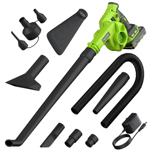 Cordless Leaf Blower with Battery, Charger & Dust Bag, 2-in-1 20V Cordless Vacuum Cleaner with Self-Locking Switch, Handheld Battery Powered Small Blower for Lawn Care/Dust/Pet Hair/Inflatable Bed