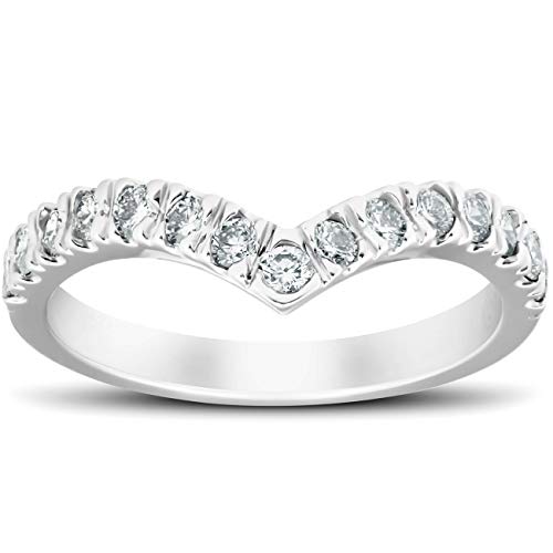 P3 POMPEII3 1/2 Ct Diamond Curved V Shape Contour Ring Womens Wedding Band 14k White Gold - Size 5.5