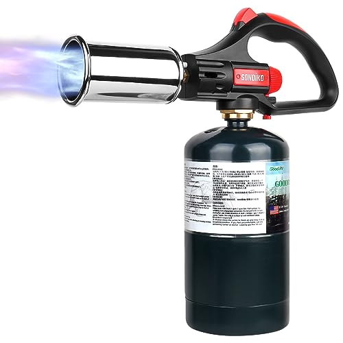 Sondiko Cooking Propane Torch Head Kitchen Torch, Outdoor Campfire Torch with Safety Lock and Adjustable Flame for BBQ Searing Steak, Creme Brulee (Tank Not Included)