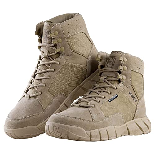 FREE SOLDIER Waterproof Hiking Work Boots Men's Tactical Boots 6 Inches Lightweight Military Boots Breathable Desert Boots (Tan, 11 US)