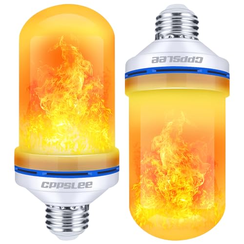 CPPSLEE LED Flame Light Bulbs, 4 Modes Fire Light Bulbs, E26 Base Flame Bulb, Holiday Decorations Outdoor Indoor Home, Flickering Light Bulbs (Yellow, 2 Pack)