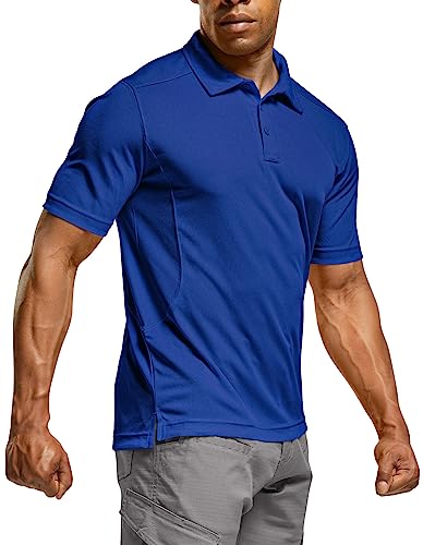 CQR CLSL Men's Polo Shirt, Long and Short Sleeve Tactical Shirts, Dry Fit Lightweight Golf Shirts, Outdoor UPF 50+ Pique Shirt, Frost Essential Cobalt Blue, X-Large