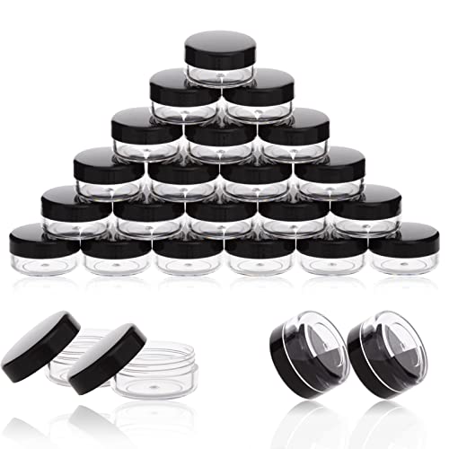 ZEJIA 3 Gram Sample Containers with Lids, 50 Count Tiny Sample Jars, 3ML Makeup Cosmetic Containers for Lip Balms, Lotion, Powder, Beauty Products(Black Lids)